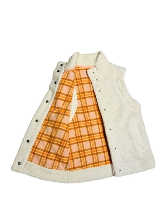 aerie Jackets & Blazers - AERIE ~ Women’s soft sherpa snap vest w/orange block plaid lining size XS